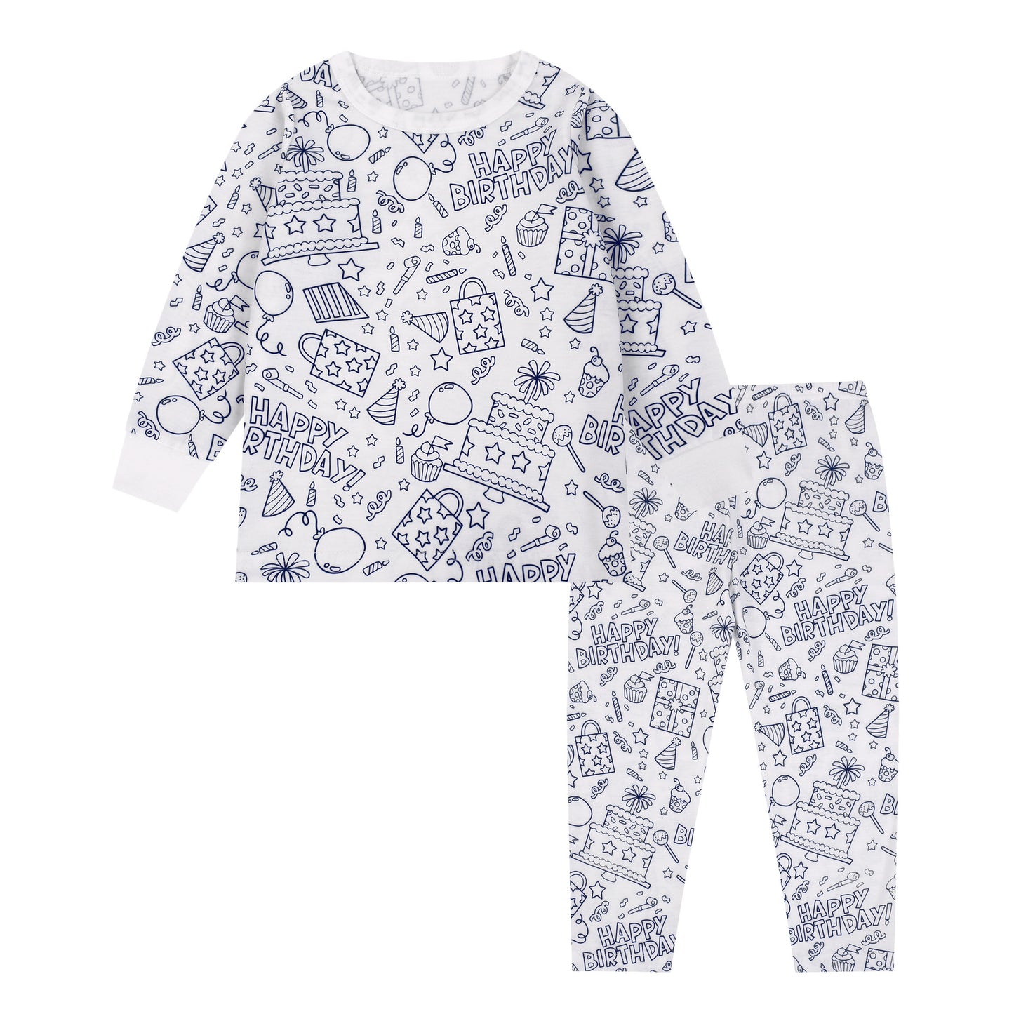 Pijama de Bambú para Colorear | Cumpleaños | Conjunto de Dos Piezas | Rotuladores Incluido