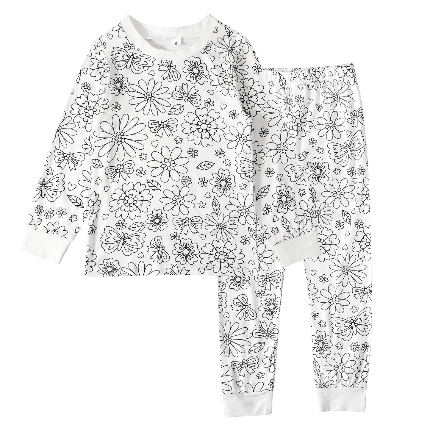 Pijama de Bambú para Colorear | Floral | Conjunto de Dos Piezas | Rotuladores Incluido