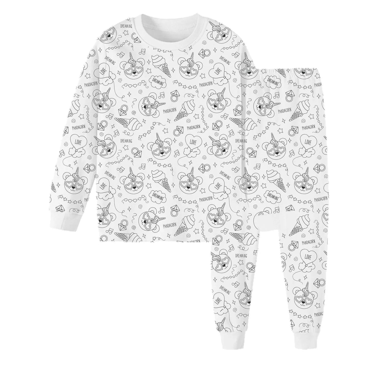 Pijama de Bambú para Colorear | Pandacorn | Conjunto de Dos Piezas | Rotuladores Incluido