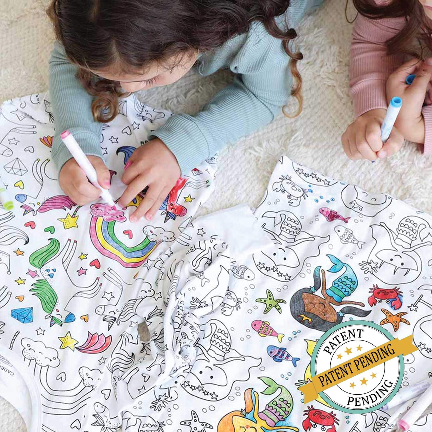 Pijama de Bambú para Colorear | Unicornios | Conjunto de Dos Piezas | Rotuladores Incluido