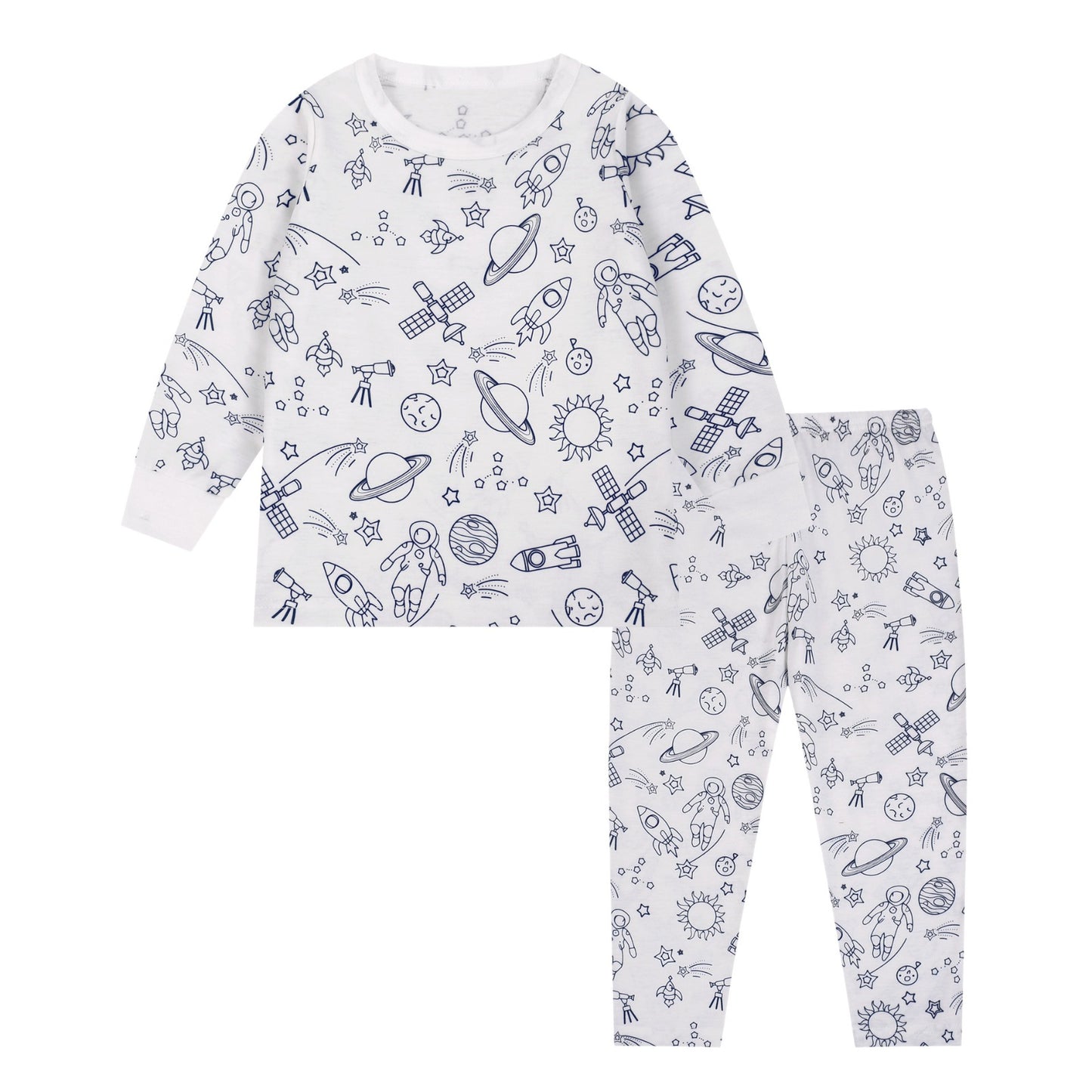 Pijama de Bambú para Colorear | Cohete | Conjunto de Dos Piezas | Rotuladores Incluido